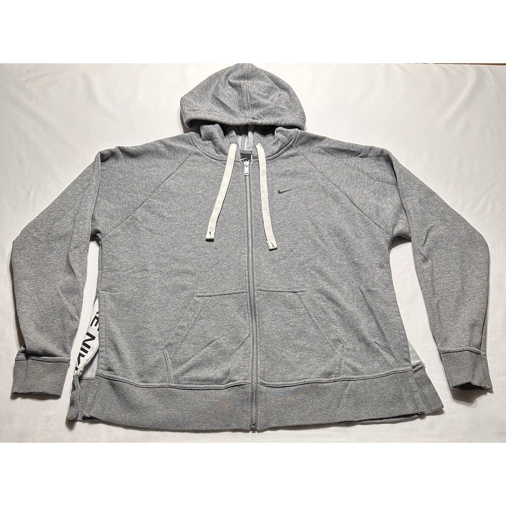 Nike Hoodie Womens Medium Gray Full Zip Dri Fit Slit Hem CU7009 See Photos